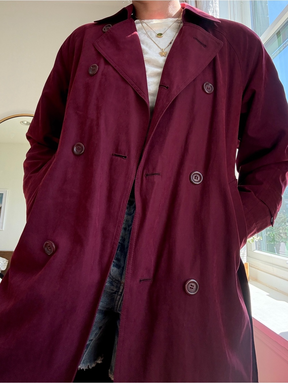 Vintage London Fog Double Breasted Trench Coat Burgundy